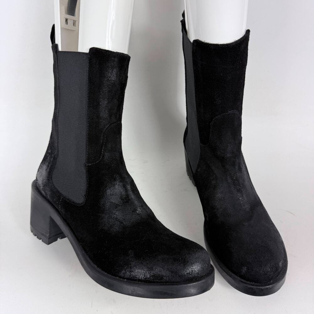 Emanuele Crasto Chelsea Boots Women's 9 Black Suede Chunky Block Heel Classic